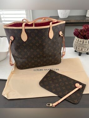 Monogram Neverfull Tote with Red Interior and Natural Trim